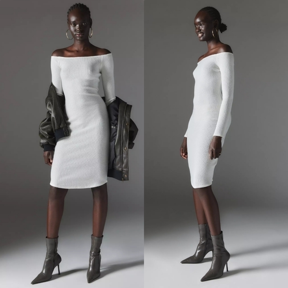 Urban Outfitters Cookie Off The Shoulder Sweater Midi Dress in Cream Sz XLNWT